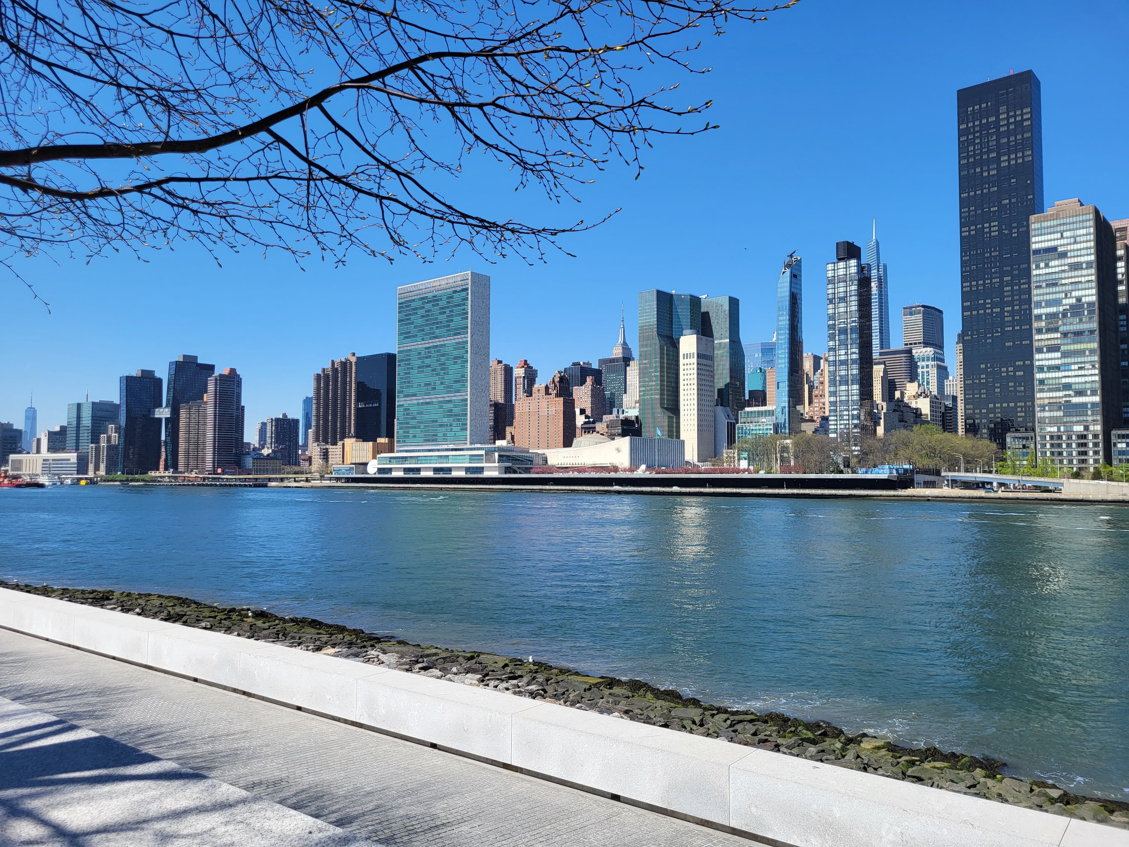 Waterfront skyline viewed across a river