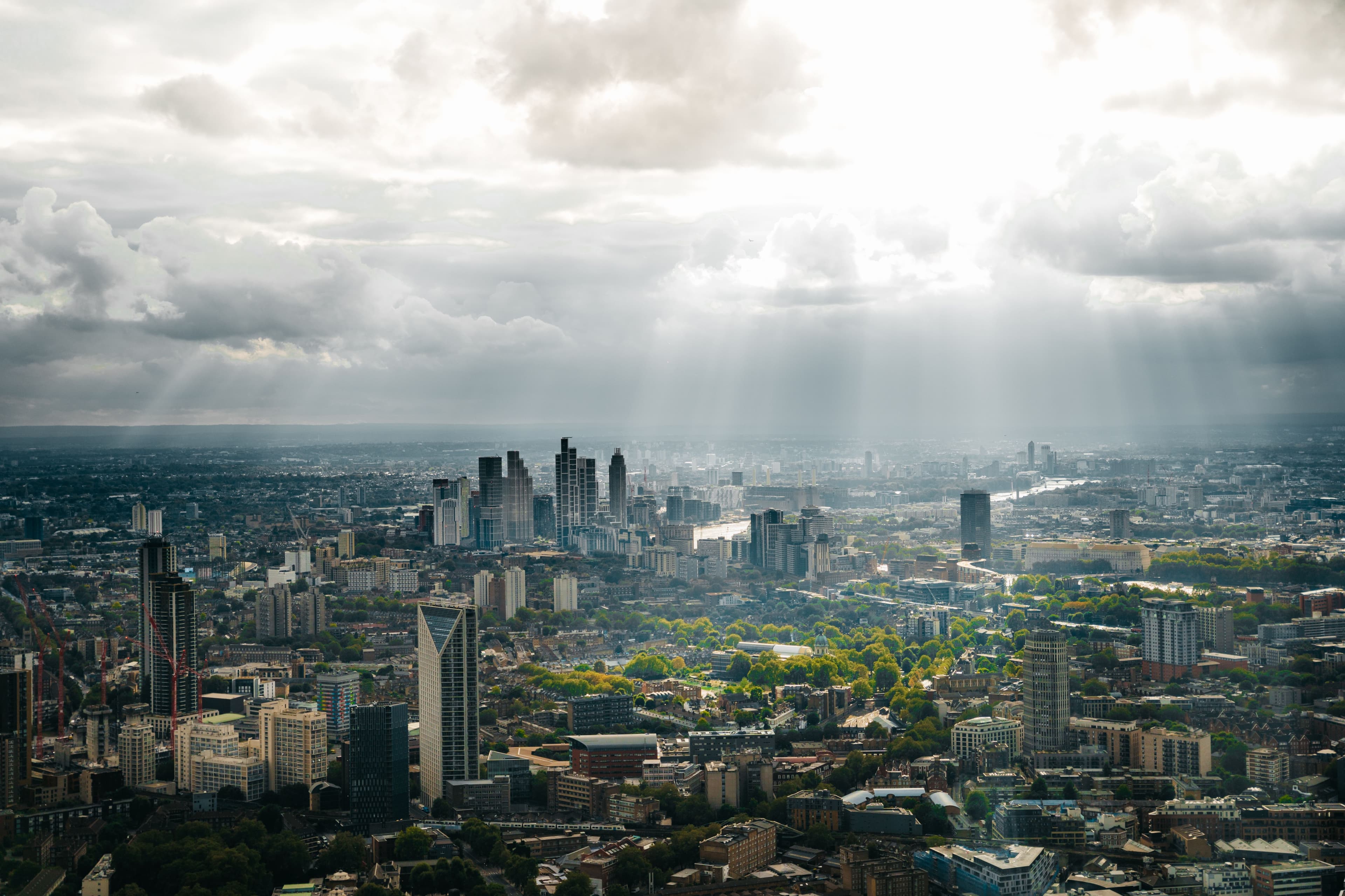Cloudy skyline over a dense urban center
